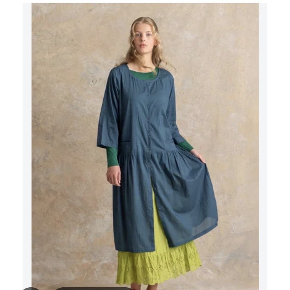 Gudrun Sjoden Tindra Button Front Organic Cotton Woven Dress Tunic Smock Medium